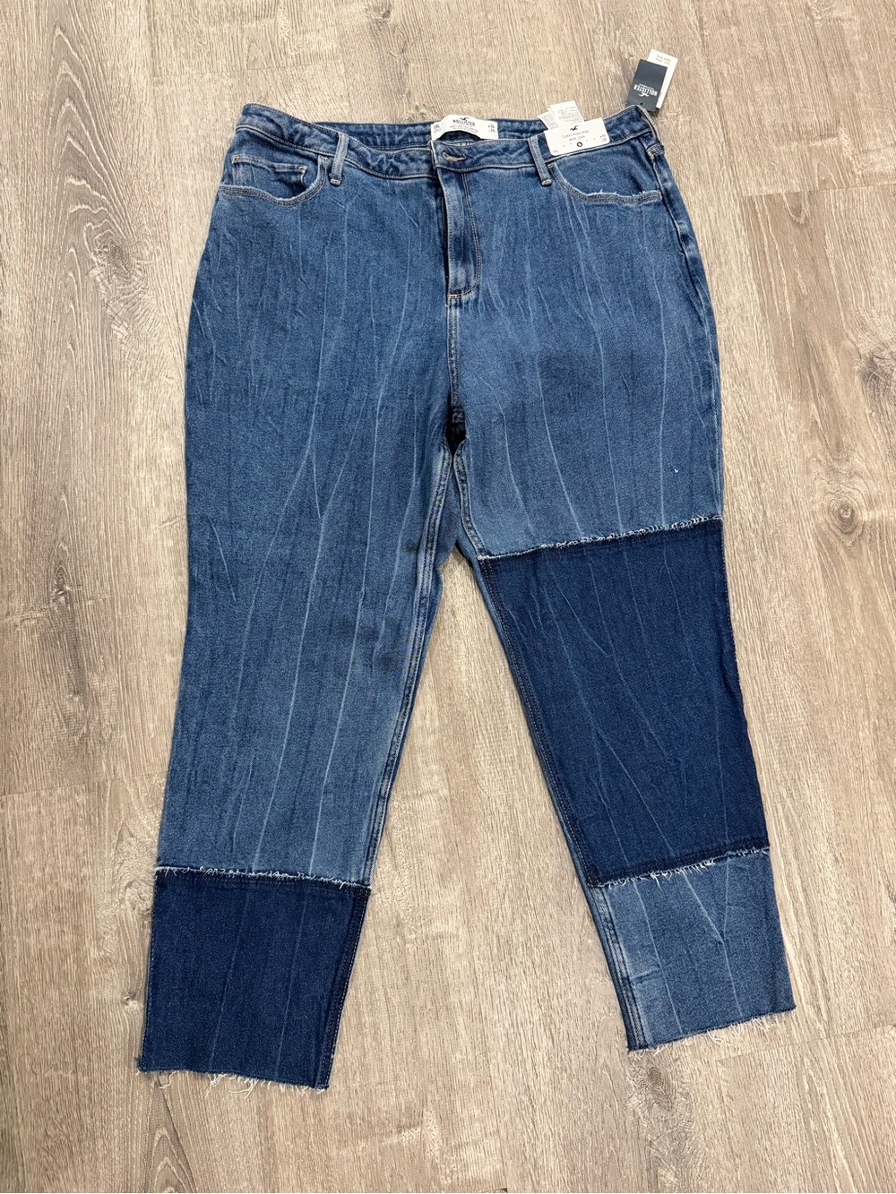 Hollister Two-Tone Blue Patchwork Mom Jeans